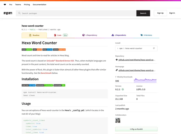screenshot of Hexo Word Counter