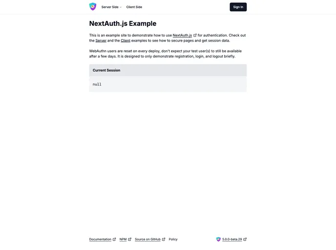 Next Auth Example screenshot