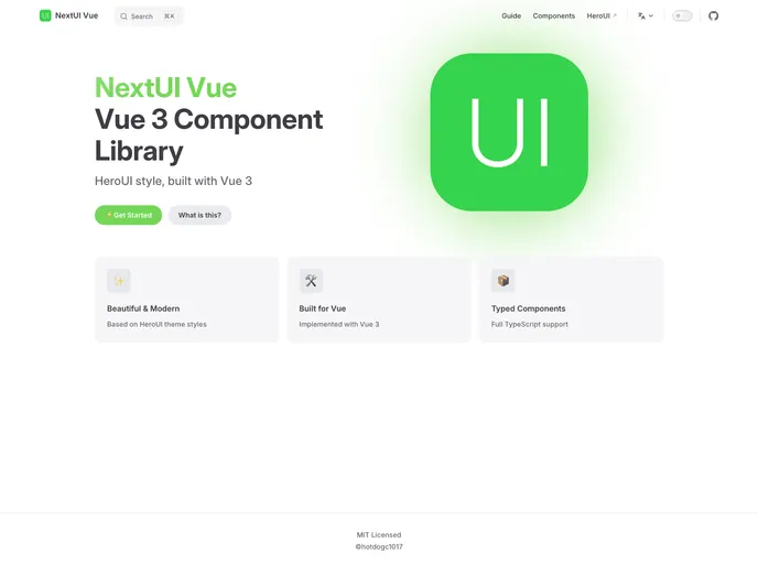 screenshot of Nextui Vue