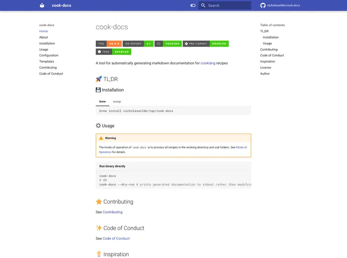 screenshot of Cook Docs