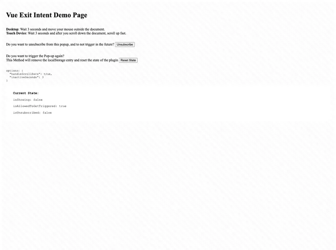 Vue Exit Intent screenshot