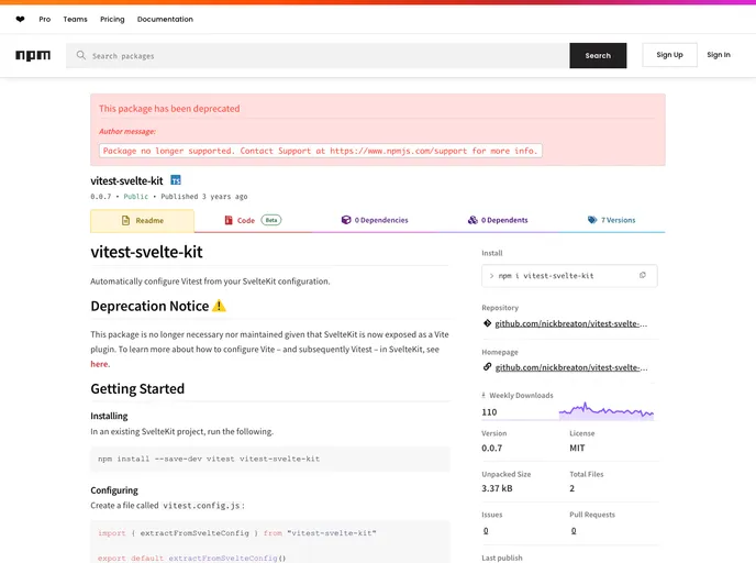screenshot of Vitest Svelte Kit