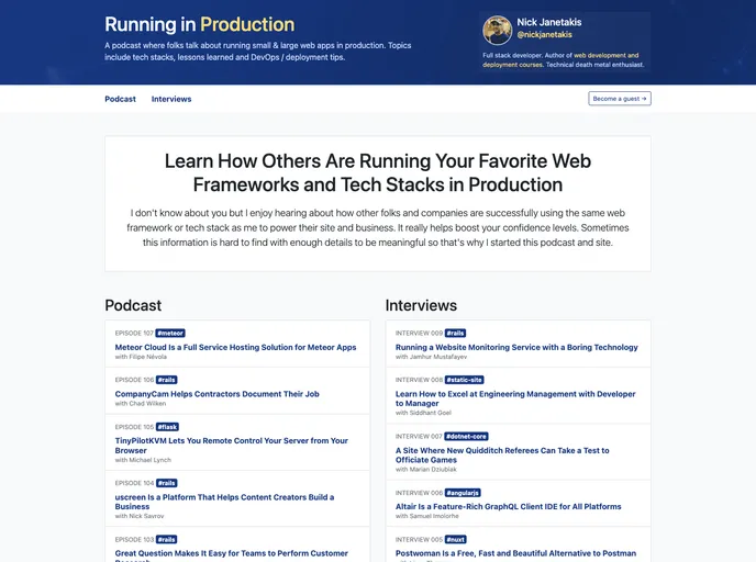 screenshot of Runninginproduction.com