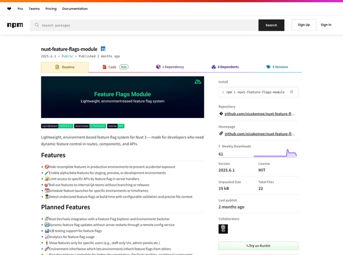 screenshot of Nuxt Feature Flags Module