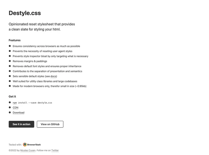 screenshot of Destyle.css