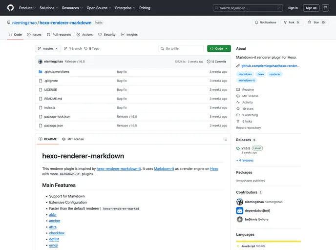 screenshot of Hexo Renderer Markdown