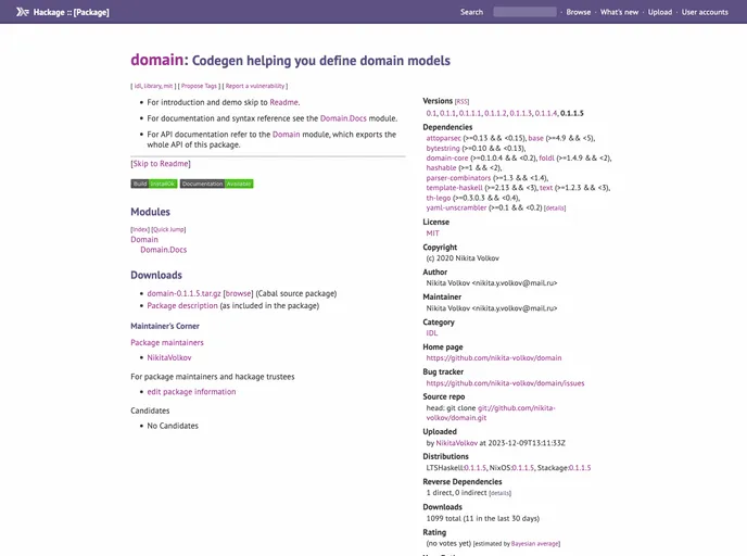 screenshot of Domain