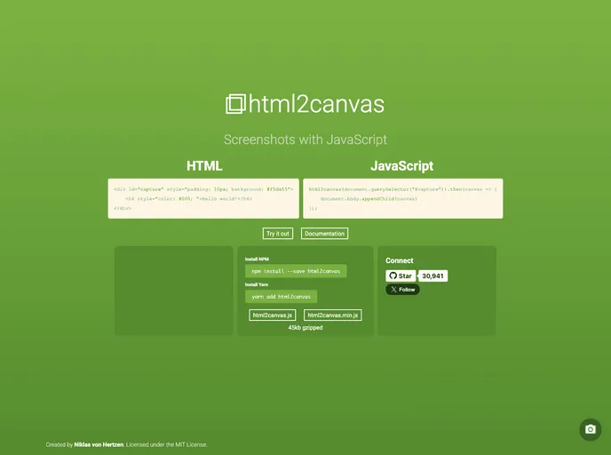 screenshot of Html2canvas