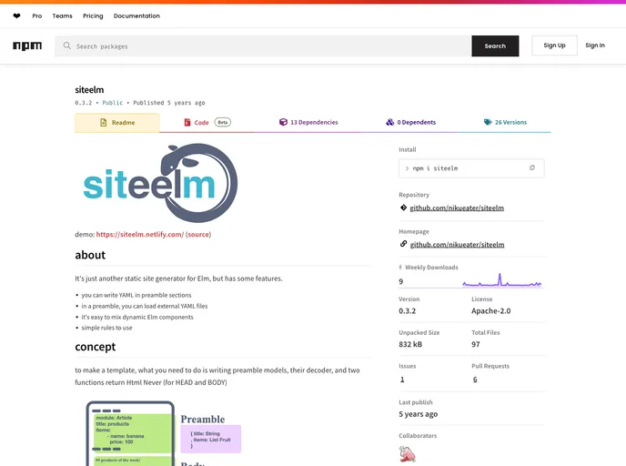 screenshot of Siteelm
