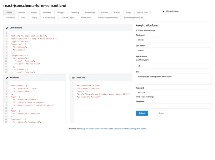 screenshot of React Jsonschema Form Semanticui