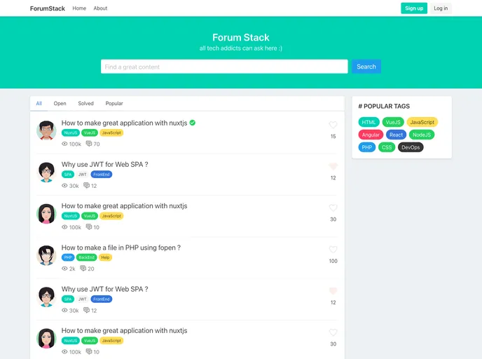 screenshot of Template UI ForumStack