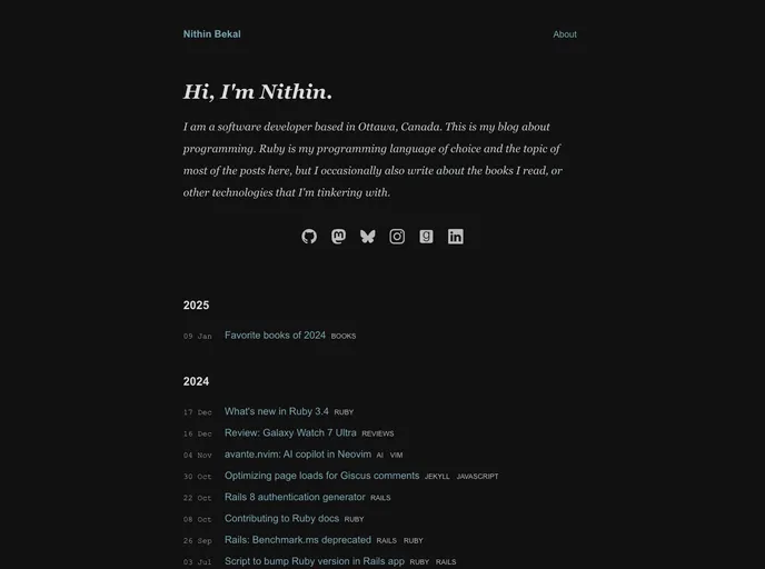 screenshot of Nithinbekal.github.io