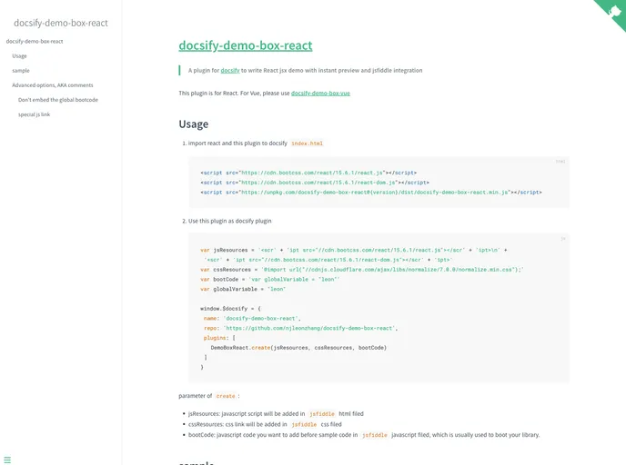 screenshot of Docsify Demo Box React