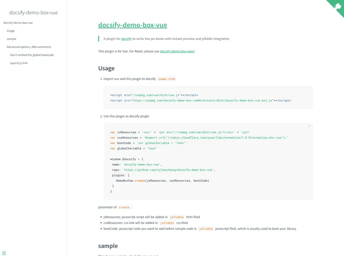 screenshot of Docsify Demo Box Vue