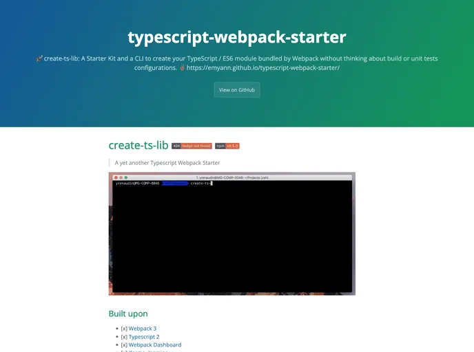 screenshot of Typescript Webpack Starter