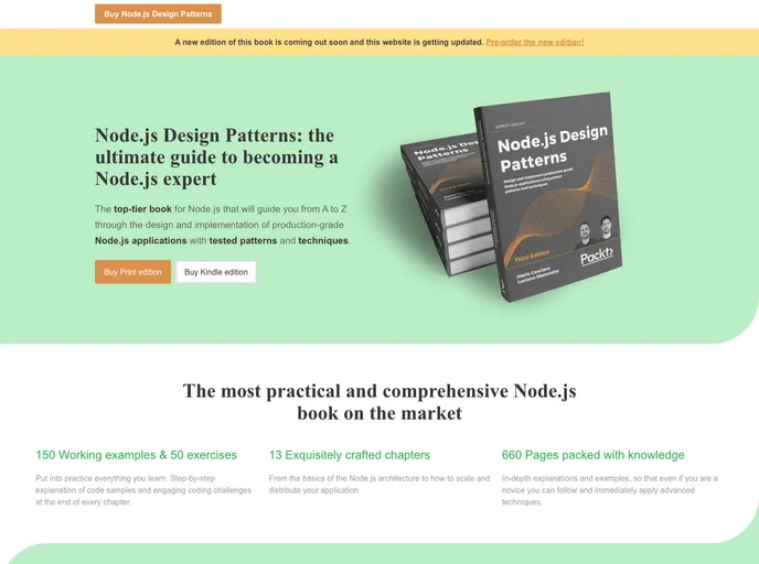 screenshot of Nodejsdesignpatterns.com