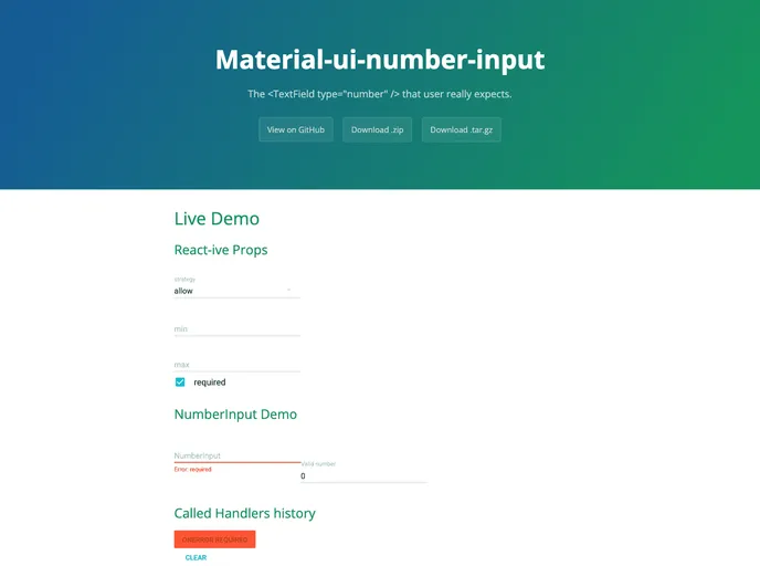 screenshot of Material UI Number Input
