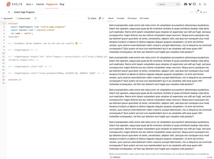 screenshot of Svelte Page Progress