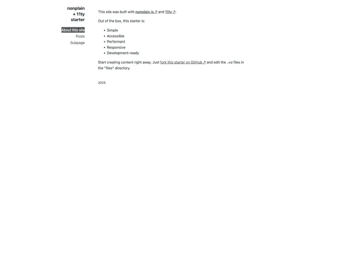 screenshot of Nonplain 11ty Starter