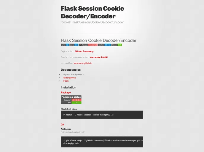 screenshot of Flask Session Cookie Manager