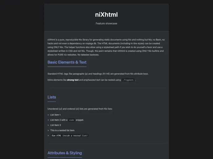 screenshot of NiXhtml