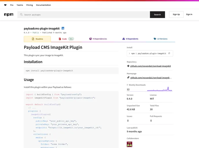 screenshot of Payload Imagekit