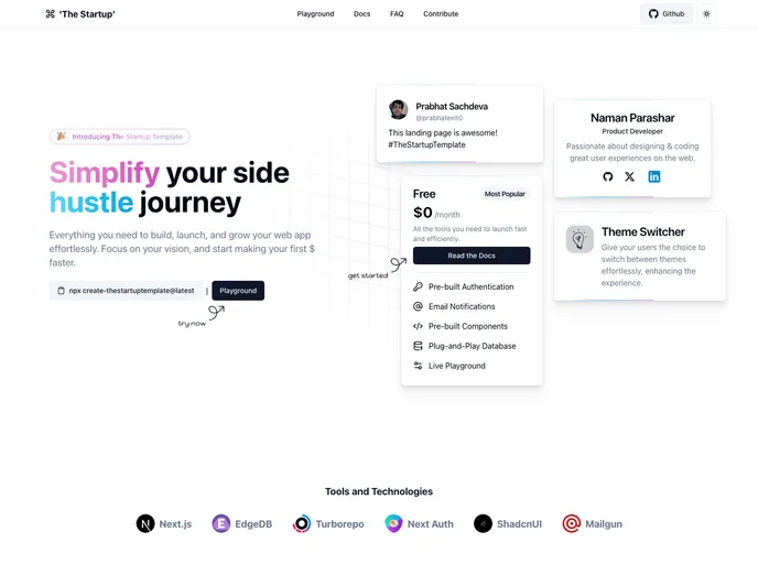 screenshot of Thestartuptemplate