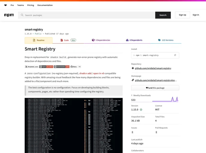 screenshot of Smart Registry