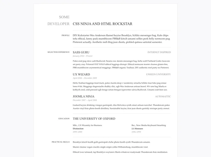 screenshot of Jekyll Resume