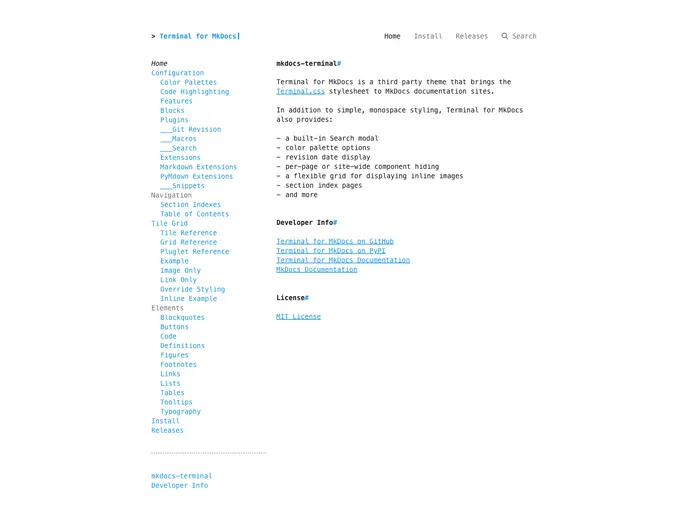 screenshot of Mkdocs Terminal