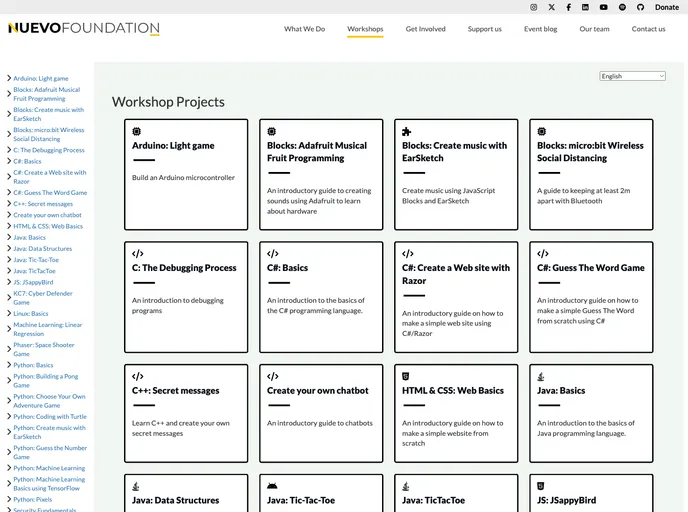 screenshot of Workshops