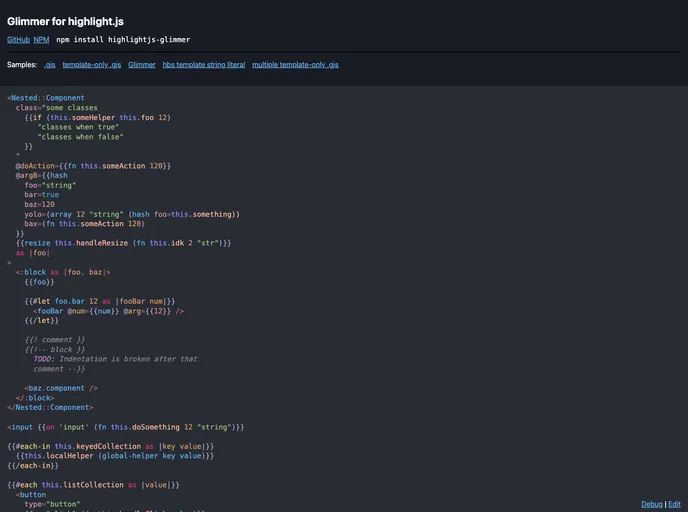 screenshot of Highlightjs Glimmer