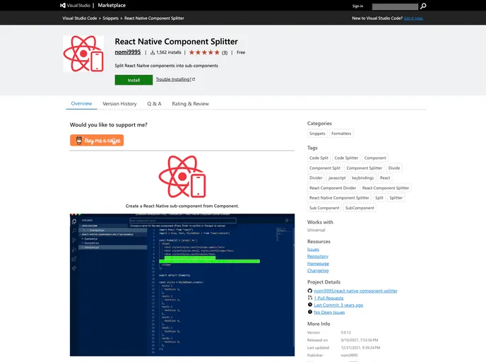 React Native Component Splitter screenshot