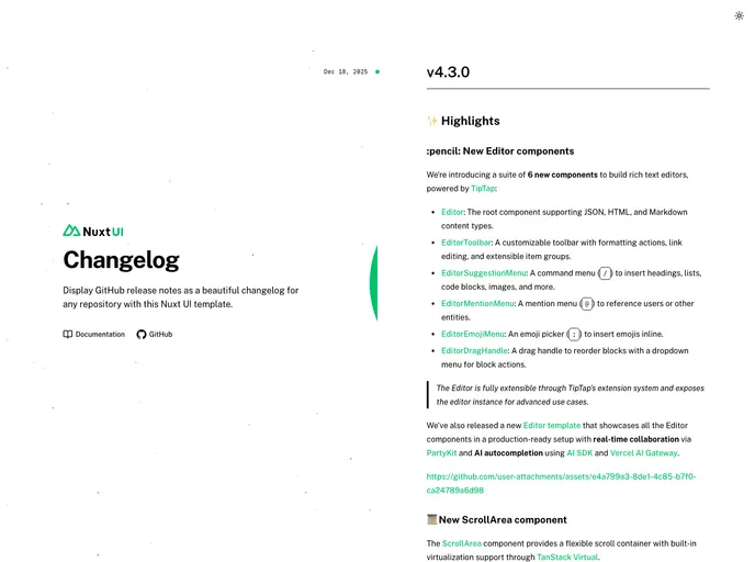 Changelog screenshot