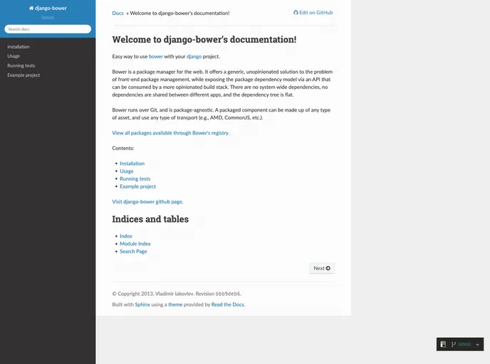 screenshot of Django Bower