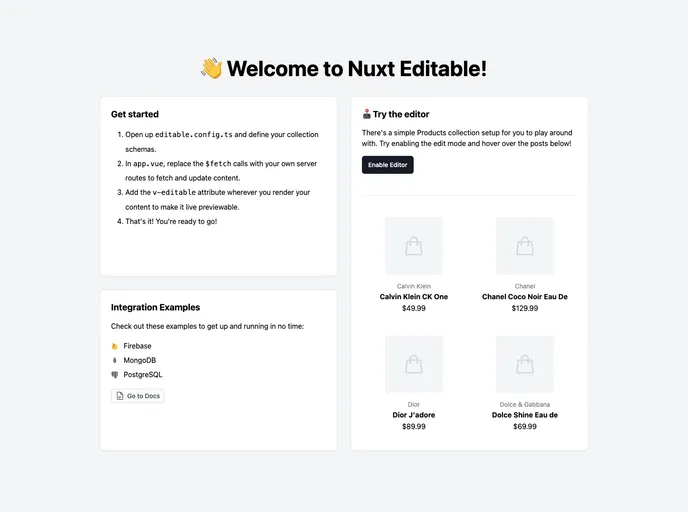 screenshot of Nuxt Editable