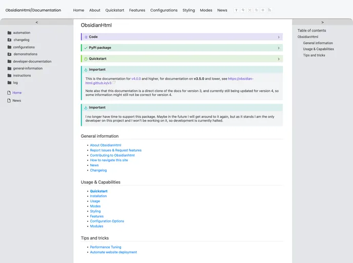 screenshot of Obsidian Html