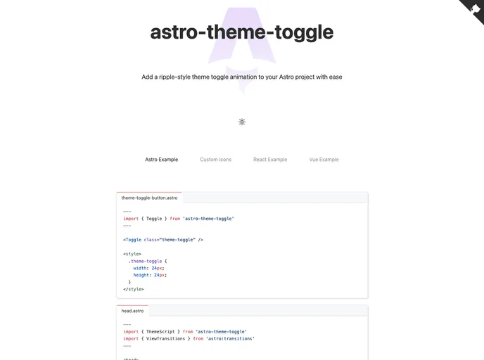 screenshot of Astro Theme Toggle
