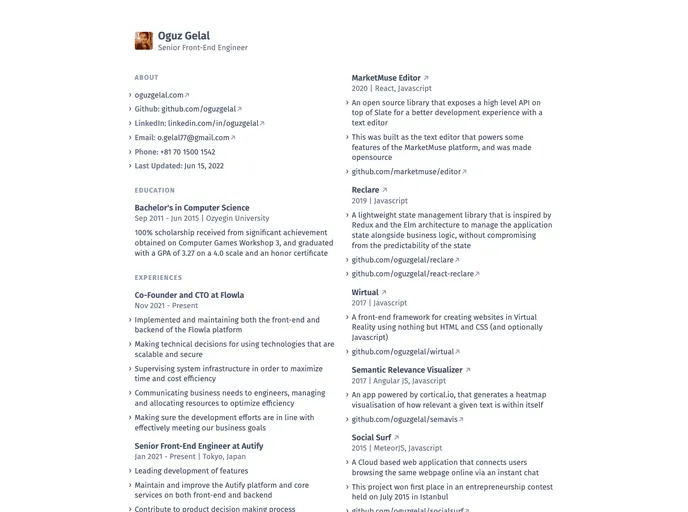 screenshot of Resume