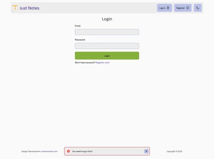 Just Notes Htmx screenshot