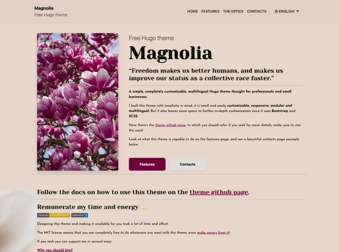 Magnolia Free Hugo Theme screenshot