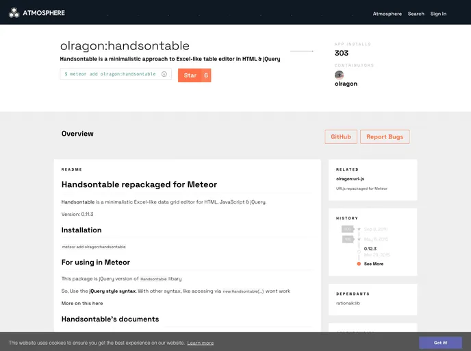 screenshot of Meteor Handsontable
