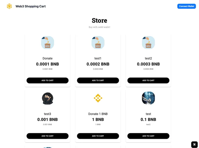 screenshot of Web3 Shopping Cart