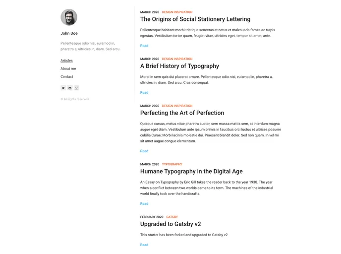 screenshot of Gridsome Starter Kontent Lumen