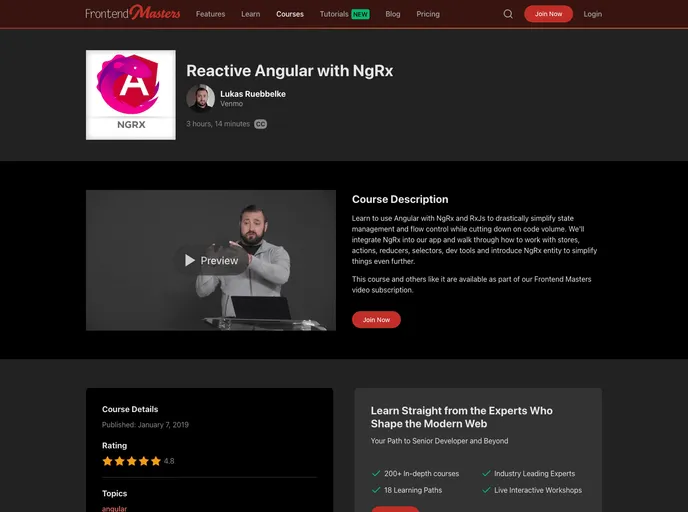 screenshot of Angular Reactive Workshop