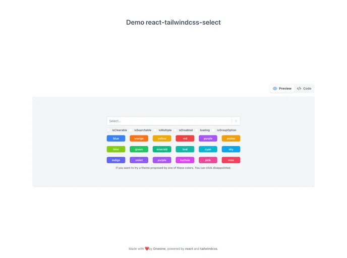 screenshot of Demo React Tailwindcss Select