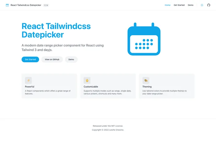 screenshot of React Tailwindcss Datepicker Doc