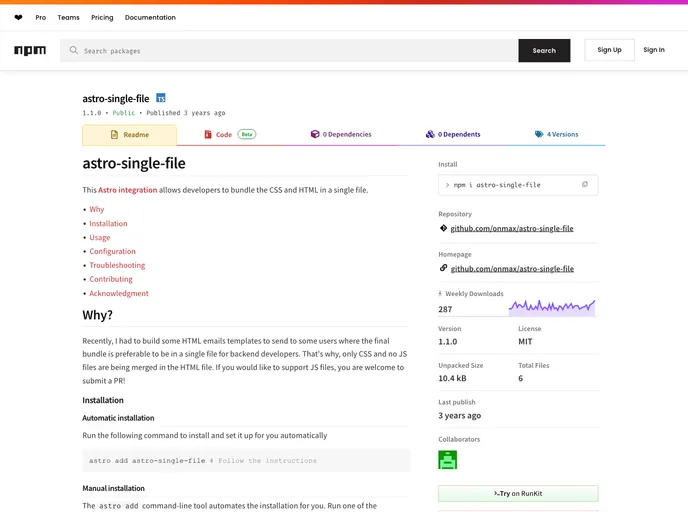 screenshot of Astro Single File