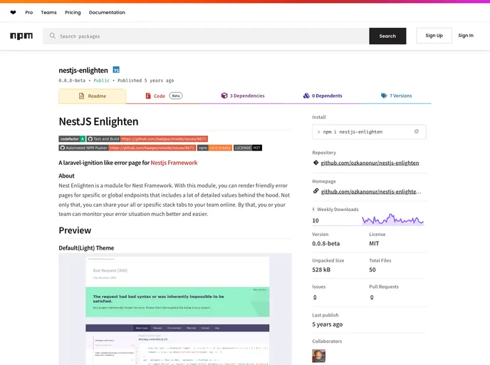 screenshot of Nestjs Enlighten