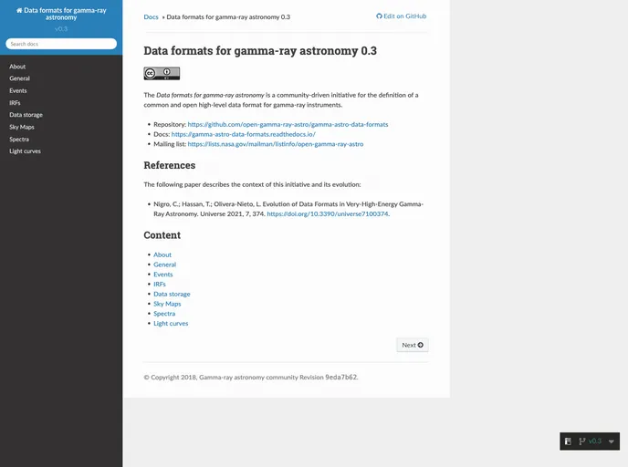 screenshot of Gamma Astro Data Formats